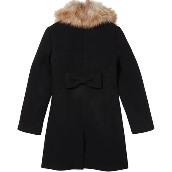 KATE SPADE NEW YORK Wool Coat w/ Faux Fur Collar Black Small - Picture 2 of 16